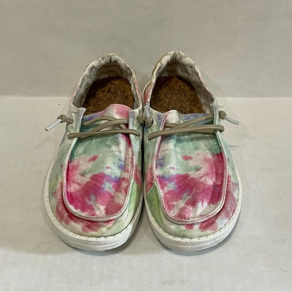 Hey Dude Wendy Youth Boho Mandala Tie Dye Shoes Pink Blue Girls Sz 2 (L 3)